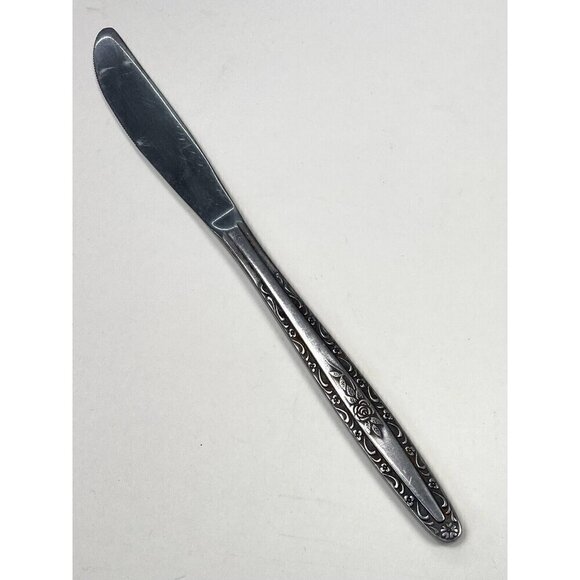 INTERPUR Stainless INR3 Rose Pattern 8.5" DINNER KNIFE Korea Discontinued - Picture 1 of 3